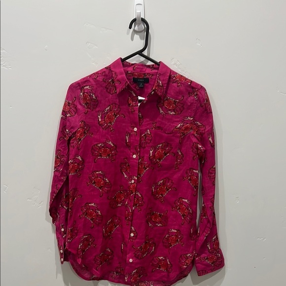 J Crew pink  Button-Up Shirt with Red Floral Pattern - Picture 1 of 1